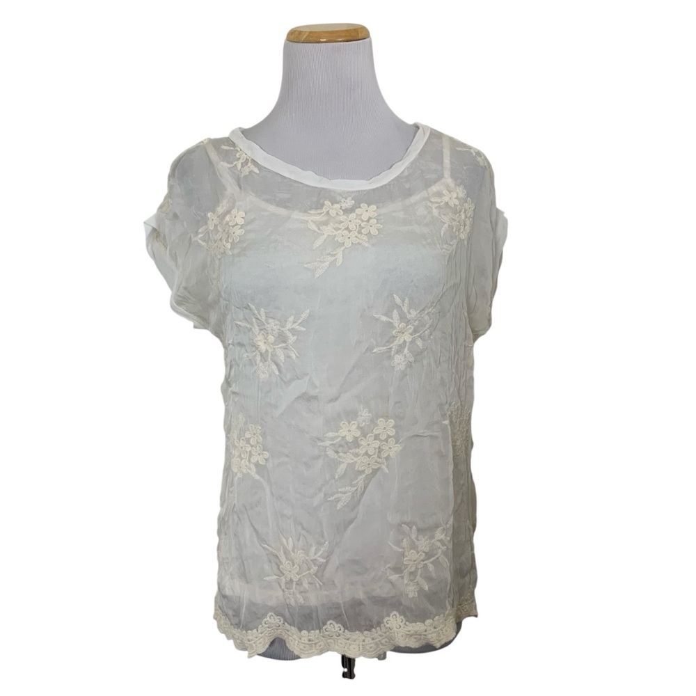 Boho Chic Ethereal Semi Sheer Embroidered Silk Blend Top Womens S Floral Italy - Picture 1 of 17
